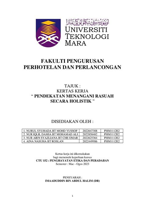 Group Assignment CTU152 PHM1112E2 FAKULTI PENGURUSAN PERHOTELAN DAN