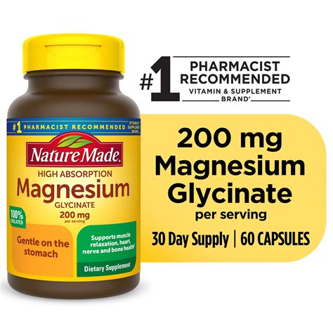 Nature Made Magnesium Glycinate 200 mg Per Serving Capsules, Dietary ...