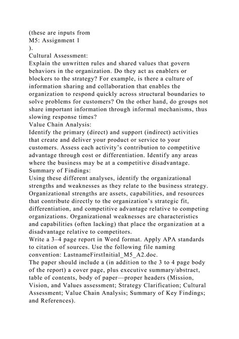 Assignment 2 Internal Environmental Scanorganizational Assessment Docx