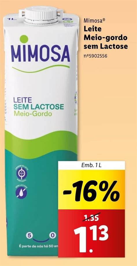 Promoção Mimosa Leite Meio gordo sem Lactose Emb 1L em Lidl