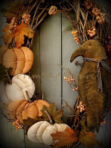 Primitive Pumpkin And Crow Wreath Autumn Prim Primitive Autumn Primitive Wreath Primitive