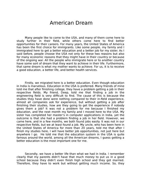 American Dream Narrative Essay American Dream Many People Like To