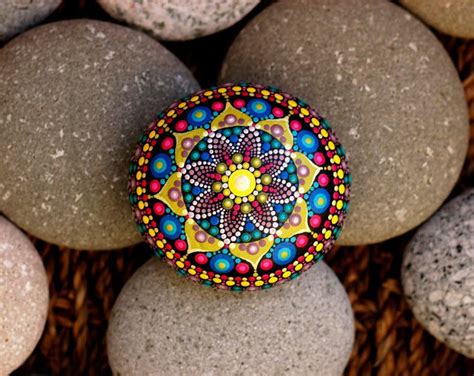 X Inch Hand Painted Mandala On River Rock Mandala Stone By Katy