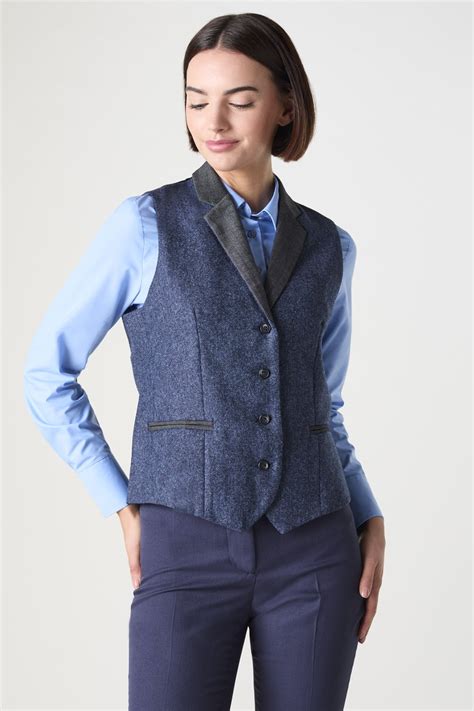 Sj Women S Tweed Waistcoat Navy Sj