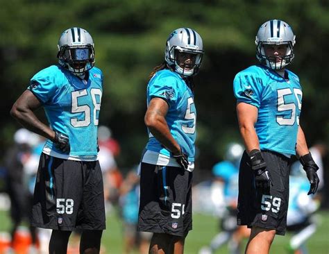 Carolina Panthers linebackers Thomas Davis, left, Shaq Thompson, center ...