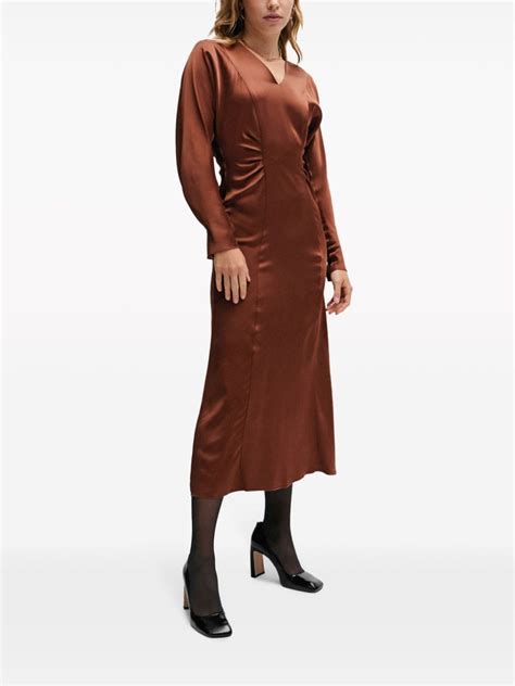 Boss V Neck Satin Midi Dress Brown Farfetch