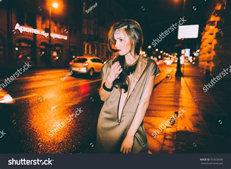 Sexy Gorgeous Brunette Girl Portrait Night Stock Photo 333628688