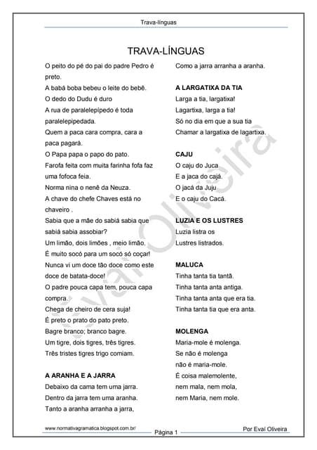 Trava Linguas Em Espanhol - Trava Linguas Para Criancas Em Espanhol PDF) Formação De Professores