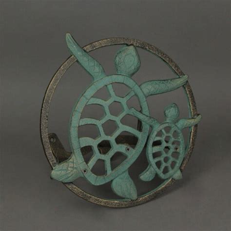 Zeckos Verdigris Bronze Finish Cast Iron Sea Turtle Wall Mounted