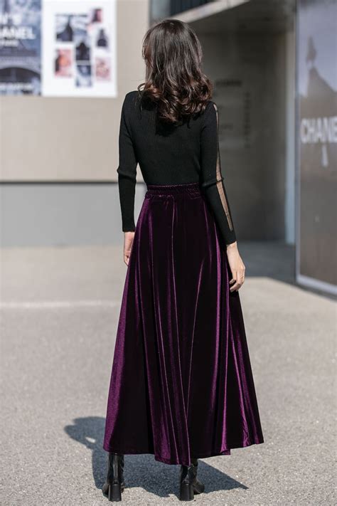 Purple Long Velvet Skirt Swing Velvet Skirt High Waisted Etsy