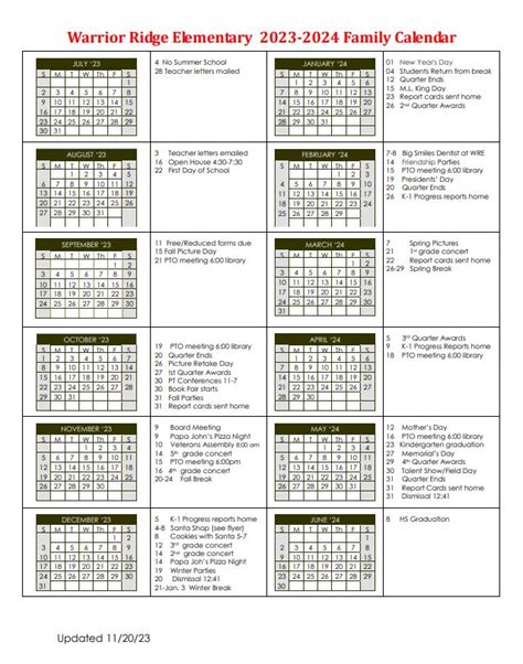 Calendar - Warrior Ridge Elementary