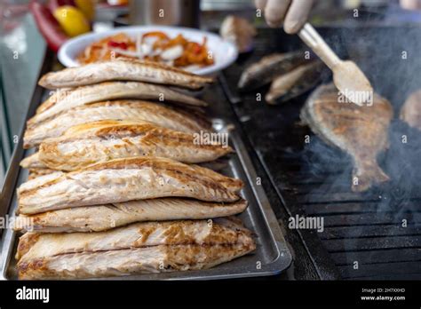 Grilled Fish In Istanbul Grilled Mackerel For The Popular Street Food