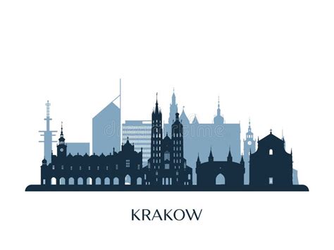 Krakow Skyline Monochrome Silhouette Stock Vector Illustration Of