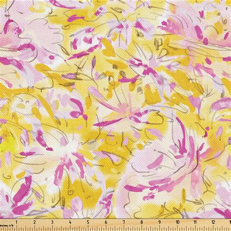 Ambesonne Floral Fabric By The Yard Flowers Simplified Vintage 5