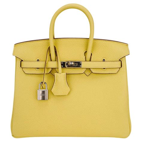 Hermes Birkin 25 Jaune Poussin Bag Palladium Hardware Togo Leather For