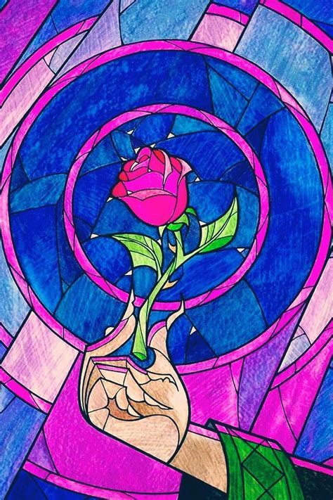 Absolutely Want This Beauty And The Beast Rose Stained Glass Window