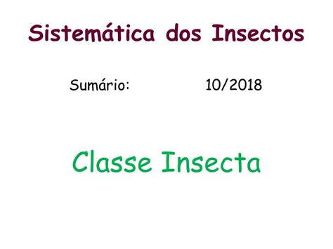 SumÁrio 04102018 A Sistemática Como Ciência Noções Sobre