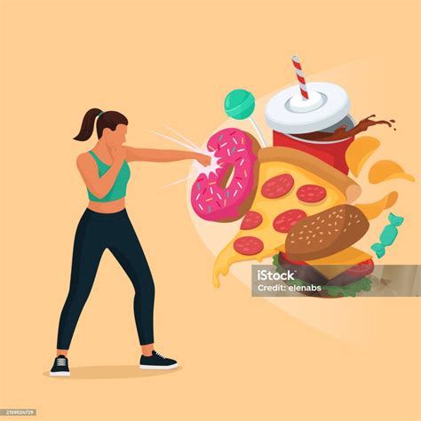 Woman Rejecting Unhealthy Junk Food Stock Illustration Download Image