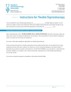 Fillable Online Instructions For Flexible Sigmoidoscopy Southern