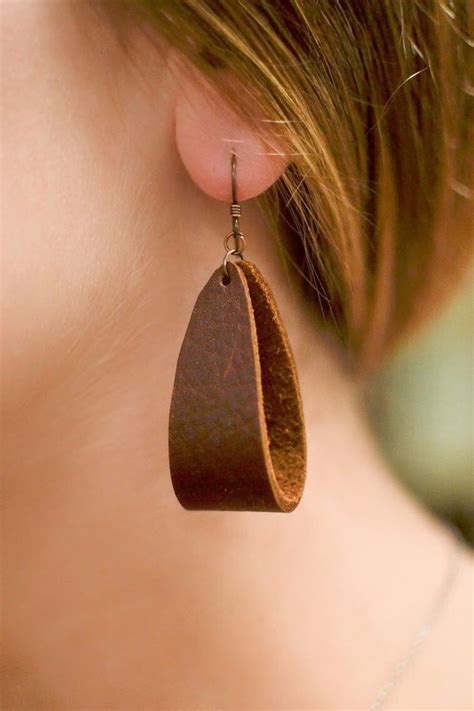 Handmade Leather Earrings Wide Folded Teardrop Shape Multiple