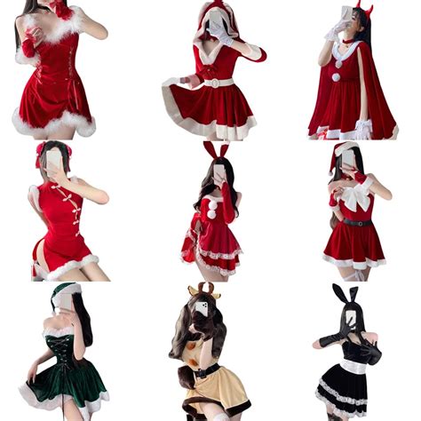 Christmas Cosplay Costume Dresses Women Santa Velvet Bunny Girl Lingerie Christmas Halloween