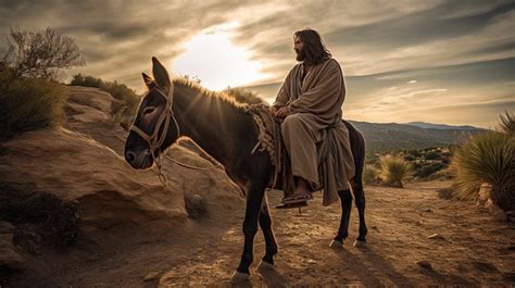 Jesus Riding A Donkey On A Dirt Road Background, Picture Of Jesus On ...