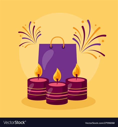 Happy diwali card with shopping bag and candles Vector Image