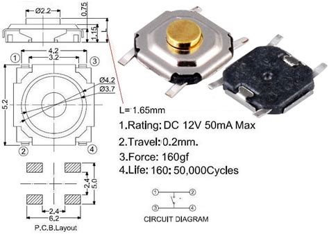 Pulsador Tact Switch SMD De 5 2x5 2x1 7mm