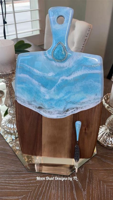 Amazonite Stone Charcuterie Board Blue Cheeseboard Ocean Wave Resin