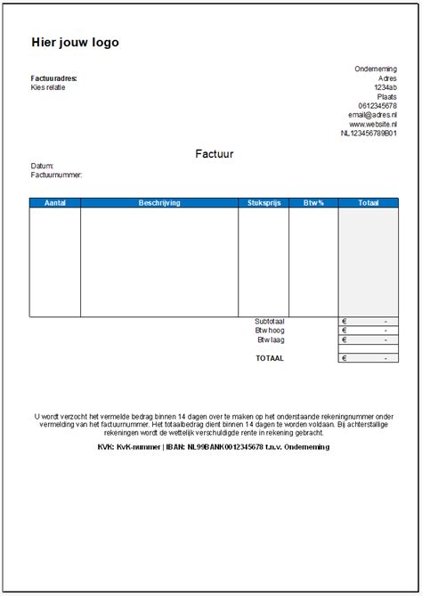 Factuur In Excel Voorbeeld And Tips E Boekhoudennl