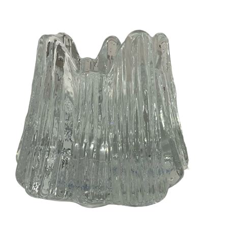 Vintage Nybro Sweden Crystal Iceberg Volcano Candle Holder Glass 50s 3