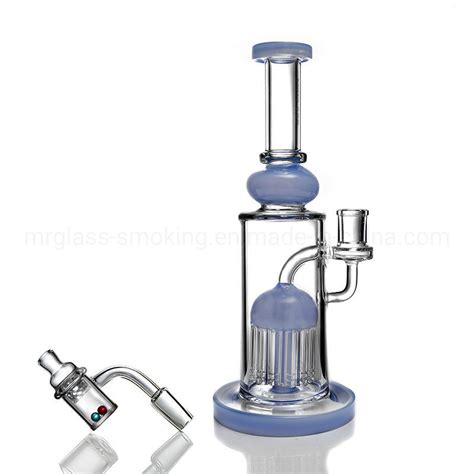 High Borosilicate Glass Smoking Shisha Blue Mushroom Bubbler Glass Water Pipe Recycle Glass