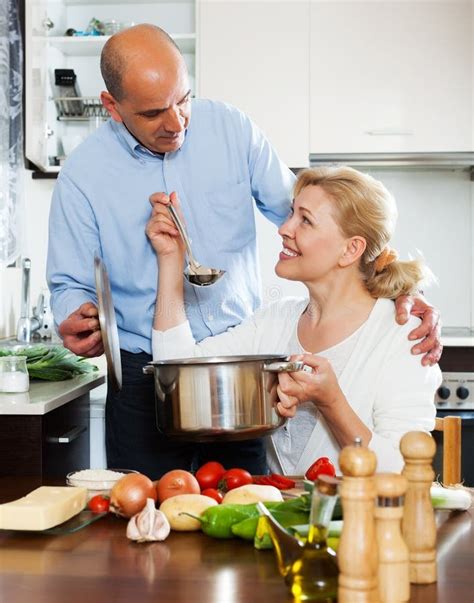 Elderly Couple Cooking Healthy Food Stock Photo Image Of Health