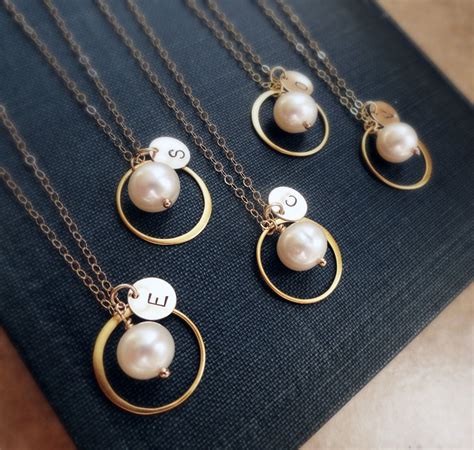 Personalized Bridesmaid Necklaces Gold Eternity Necklaces Pearl