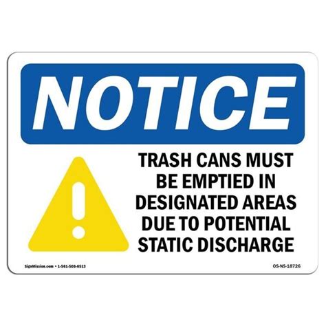 Signmission Safety Sign Osha Notice 7 Height Trash Cans Must Be