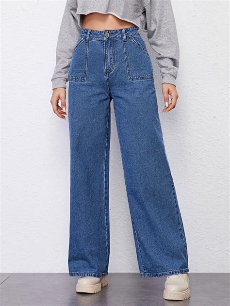 High Rise Wide Leg Jeans Outfits Con Jeans Fashion Pants Denim