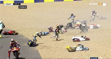 Motogp Watch Video Of Huge Le Mans Moto Crash Taking Multiple Bikers