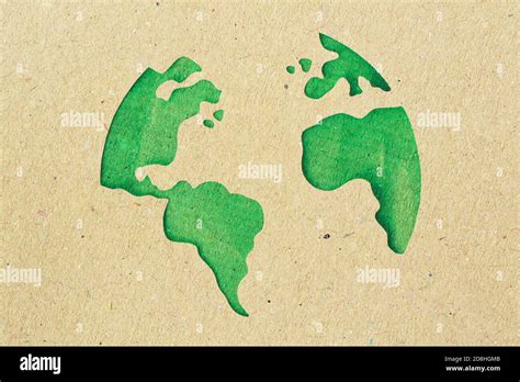 Green Papercut World Map Made Of Recycled Paper Concept Of Ecology