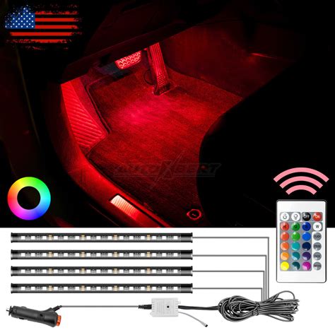 US RGB LED Glow Interior Car Lamp Kit Under Dash Foot Well Seats Inside