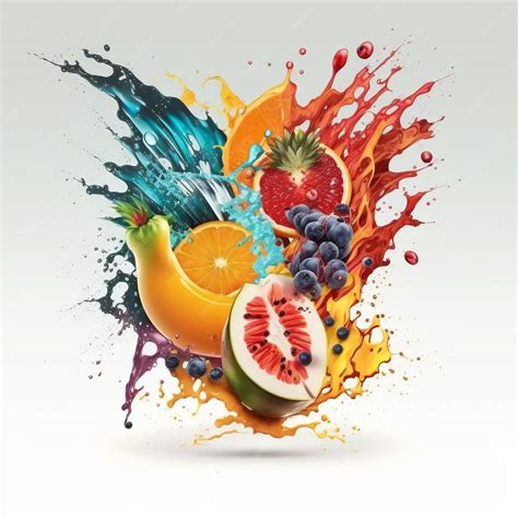 Premium Photo Realistic Fruits Juice Splash Burst Composition