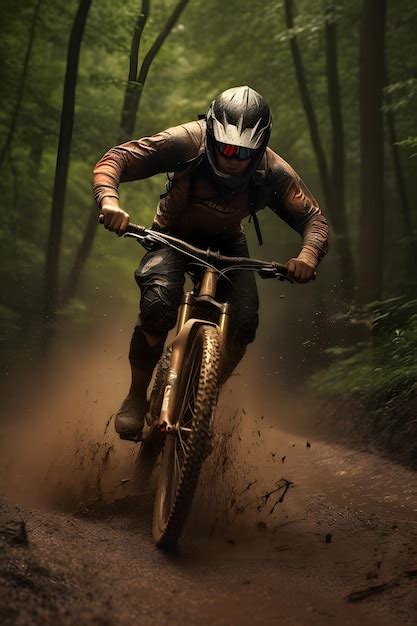 Premium Ai Image A Man Riding A Mountain Bike In The Woods With A