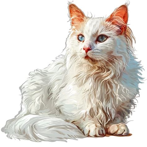 Gato branco olhos azuis sentado em fundo branco ilustração vetorial