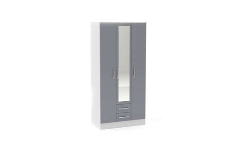 Bali 3 Door 2 Drawer Wardrobe With Mirror White And Grey Oak World