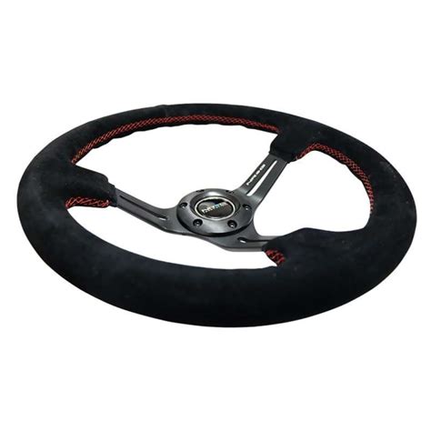 NRG Innovations RST 018S RS Deep Dish Suede Steering Wheel Red Stitch