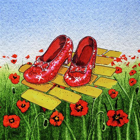 Wizard Of Oz Red Shoes Yellow Brick Road Ruby Slippers Poppy Field Painting By Irina Sztukowski