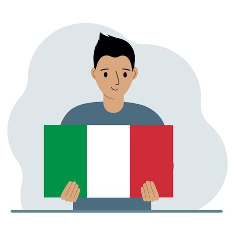 Premium Vector A Man Holds An Italian Flag In His Hands The Concept