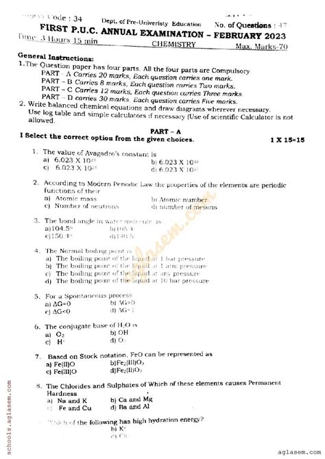 Karnataka St Puc Chemistry Question Paper Pdf