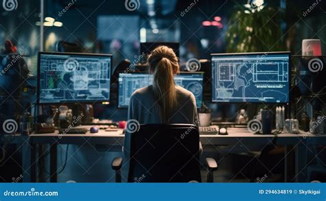 Candid Female Programmer Deeply Engrossed In Her Work Showcasing