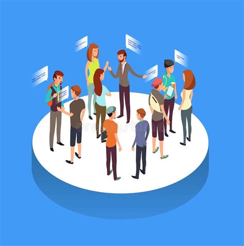 Society Isometric Concept With Tiny Characters Stock Vector