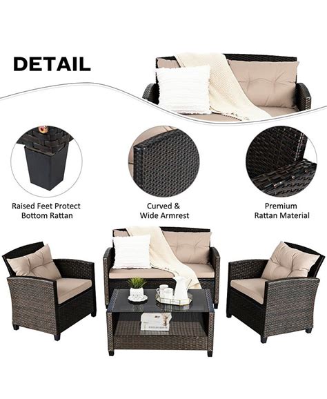 Gymax 4pcs Patio Rattan Conversation Set Cushioned Outdoor Furniture